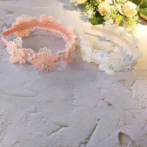baby headband rose hair band lace flower lace pearl newborn headbands children girls hair accessories 1682 b3, Slivery;white